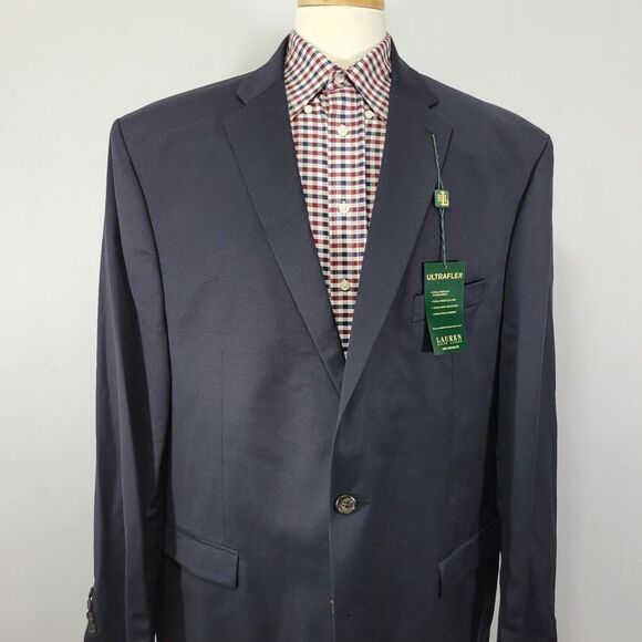 Lauren Ralph Lauren Men's Suit‎ Jacket Ultraflex Two Button Navy Blue Wool 54L